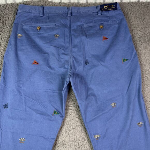 Polo Ralph Lauren Pants Mens 36x34 Blue Sailing Nautical Flags Knots Embroidered